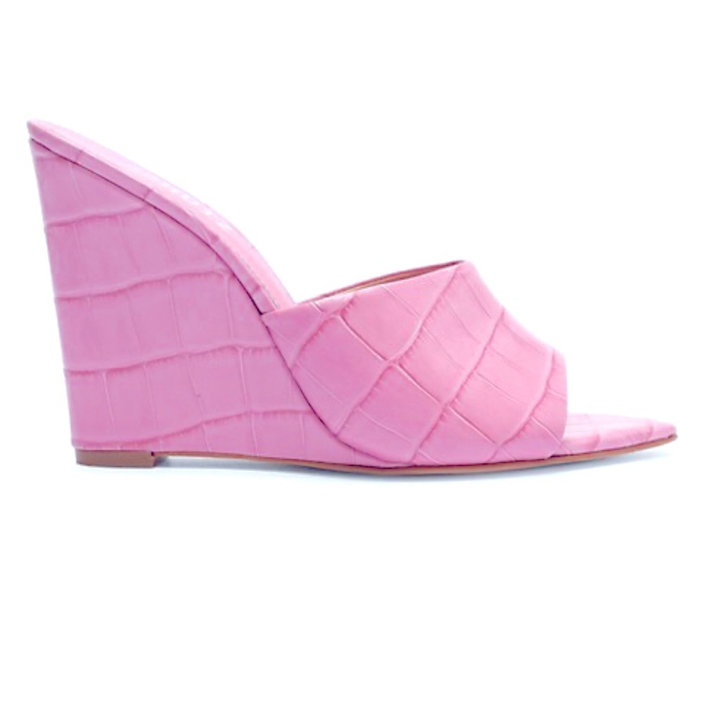 SCHUTZ Pink Barbie Women Lucimara Croc Embossed Leather wedge sandals slides 6.5